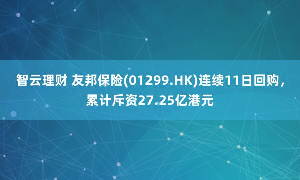 智云理财 友邦保险(01299.HK)连续11日回购，累计斥资27.25亿港元